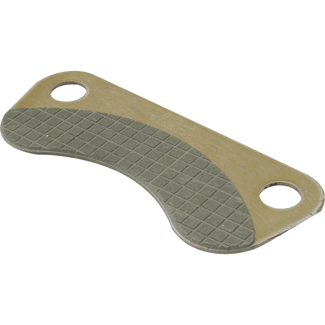 A metal plate with two holes on either side and a textured green surface on half of its front, incorporating friction material typically seen in Sparex parts like the Brake Pad, Sparex Part No. S.62208.