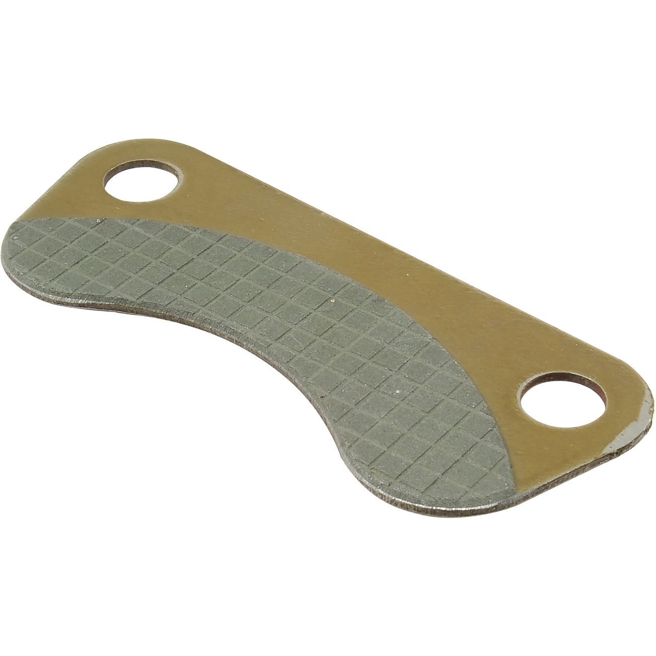 Product: Brake pad (Sparex Part No. S.62209) - A flat, rectangular metal plate with two rounded ends, each featuring a circular hole, and a curved, textured surface on one side. Suitable for Allis Chalmers applications and includes high-quality friction material from Sparex.