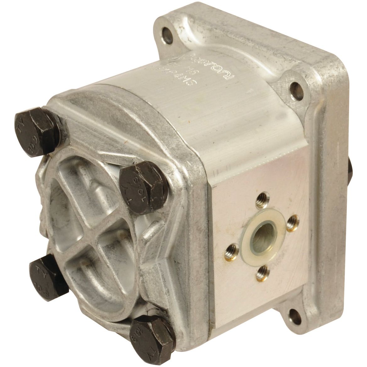 Image of the Sparex Single Hydraulic Pump - S.62216, featuring a rectangular base with four visible bolt holes and a gear housing. An efficient single pump alternative to 170570.