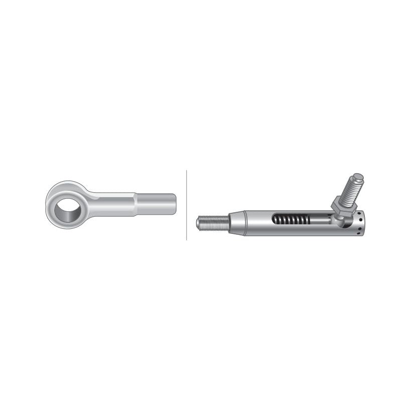 Side-by-side illustration of the Sparex Hydraulic Cable (Sparex Part No. S.62222, total length: 2415mm, outer cable length: 2135mm) featuring a metal rod end and a screw-on cylindrical fitting with a spring release mechanism, commonly found in Case IH hydraulic cable assemblies.