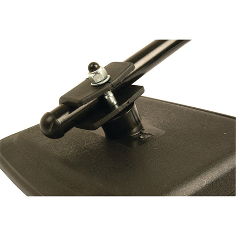 Close-up of a Sparex Mirror Arm Assembly - Adjustable (380 - 530mm) RH, Part No. S.62237, mounted on a flat black surface and secured with a bolt and nut.