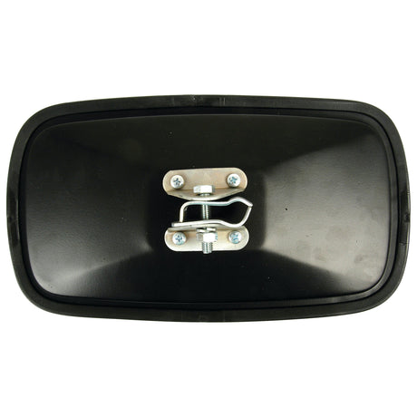 A black rectangular Sparex Mirror Head - Rectangular, Convex, 320 x 180mm (S.6225), suitable for both right and left-hand mounting, comes with a centre clamp and mounting bracket including screws attached to the back.