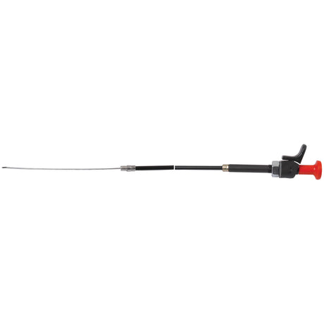 A flexible, long-handled black and silver tool with a red rubber grip and a trigger mechanism, similar to the Engine Stop Cable - Length: 1320mm, Outer cable length: 1150mm by Sparex (Part No. S.62266).