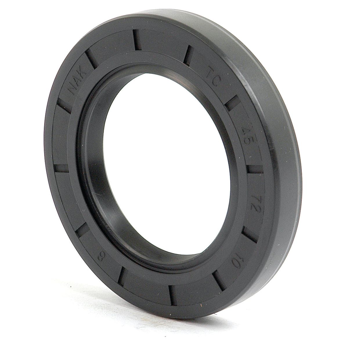 A black circular rubber metric rotary shaft seal, measuring 45 x 72 x 10mm with grooves and labeled with specifications, suitable for Fiat tractors. Brand: Sparex, Part No. S.62316.