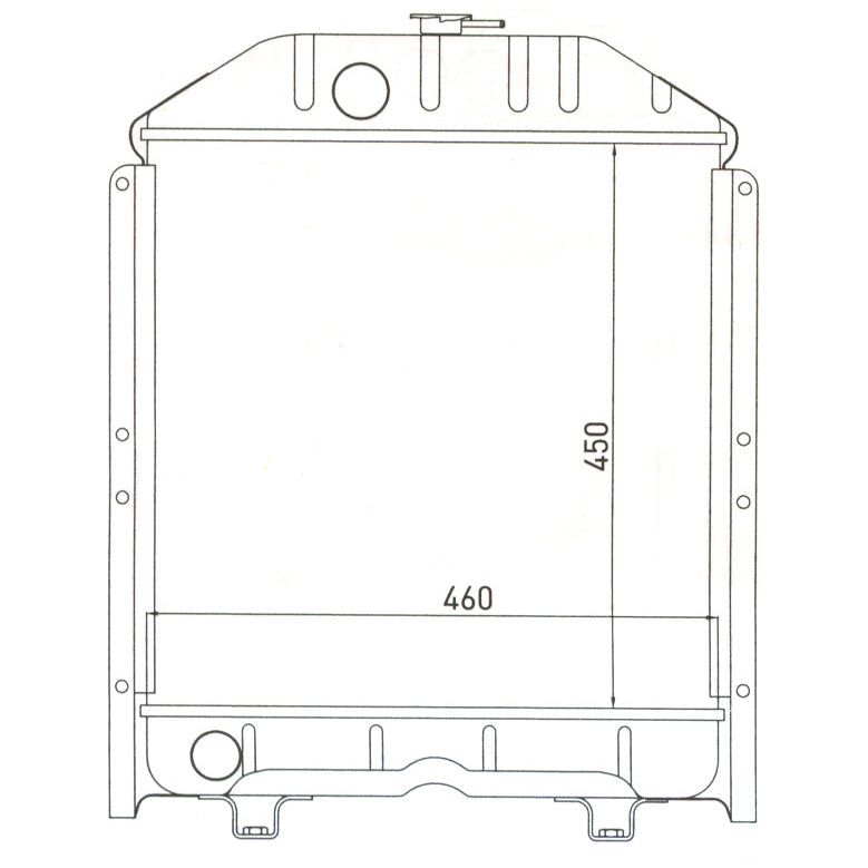 Technical drawing of a liquid container with dimensions noted: height of 450 and width of 460. The container, reminiscent of the Sparex Radiator - S.62342, features a rounded top, flat base, and structural supports on the sides.