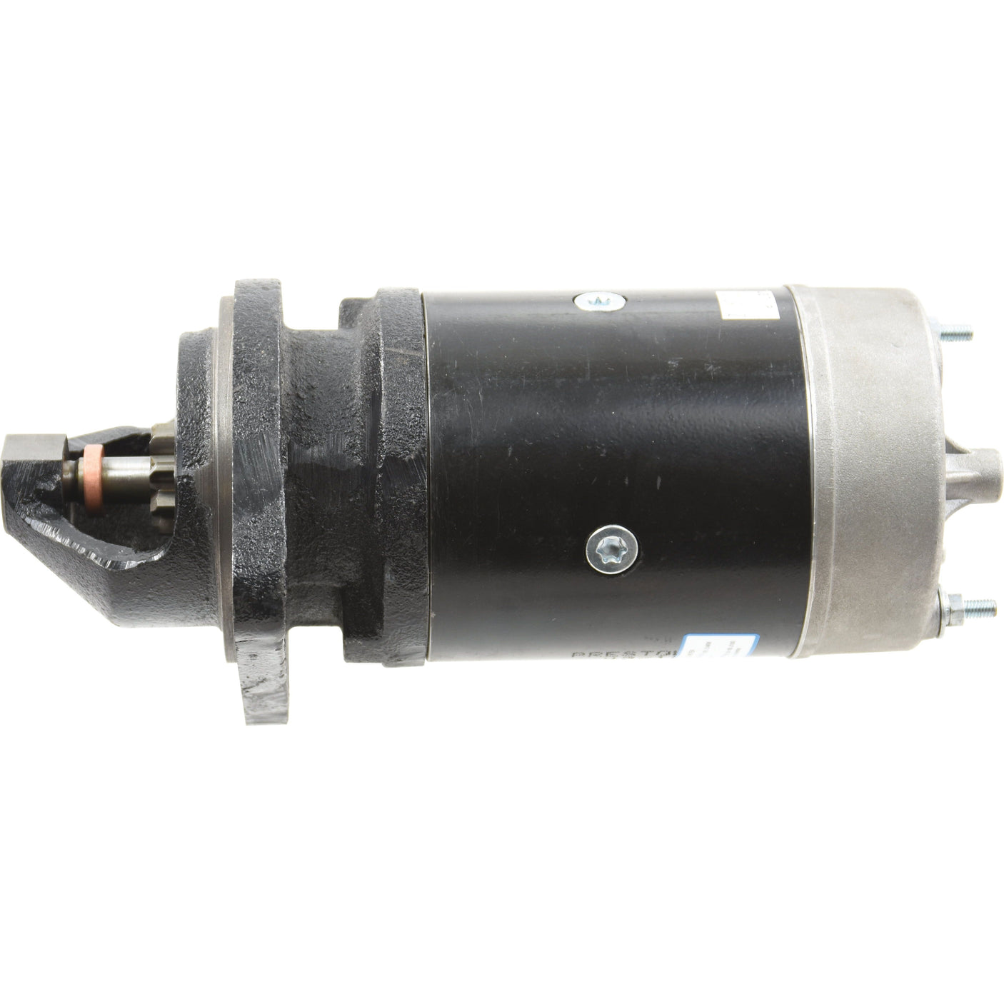 An image of the Sparex Starter Motor - 12V, 2.7Kw with cylindrical black design, metallic elements, and mounting hardware on a white background (Part No. S.62405).