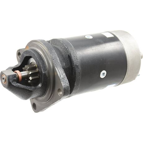 A close-up view of a 12V, black and gray Starter Motor - 12V, 2.7Kw (Sparex) Sparex Part No.S.62405 with visible gear teeth and metal components from the brand Sparex.