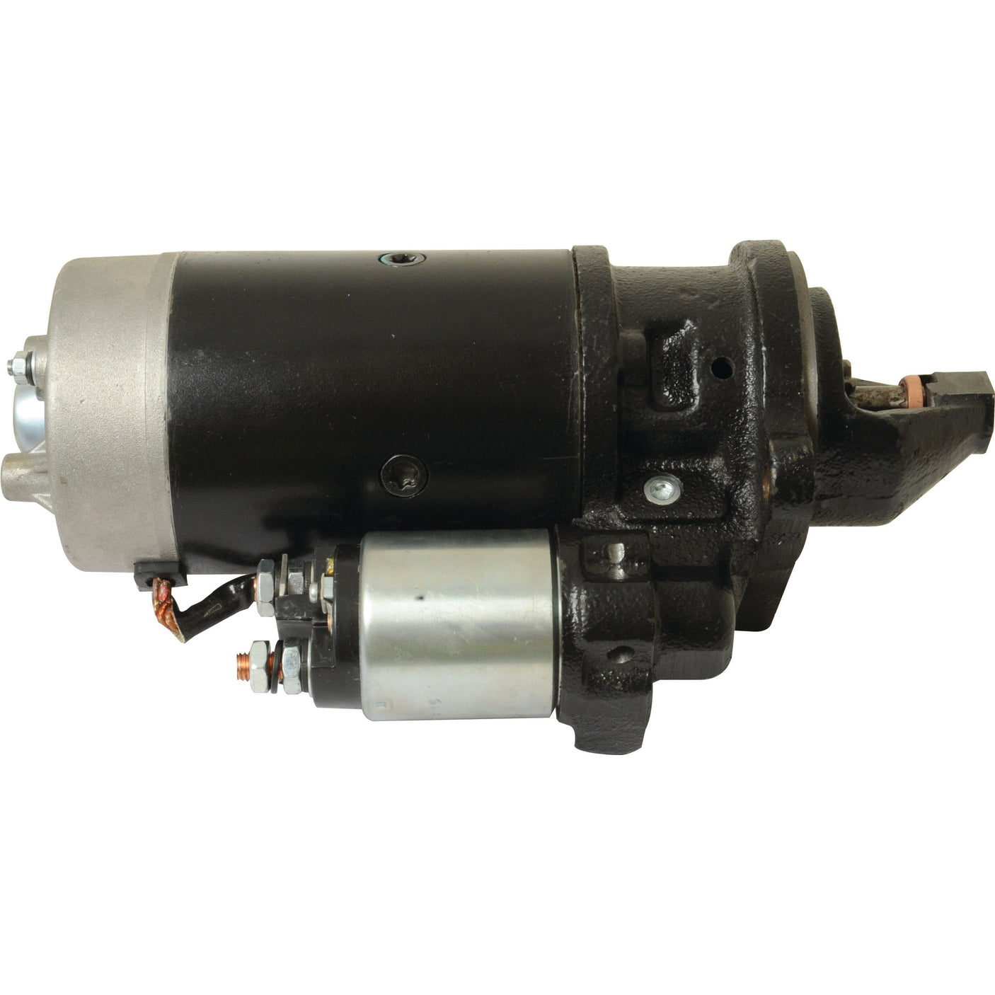 A 12V, 3KW electric starter motor with a cylindrical black and silver body, designed by Sparex for starting internal combustion engines (Sparex Part No.S.62406).