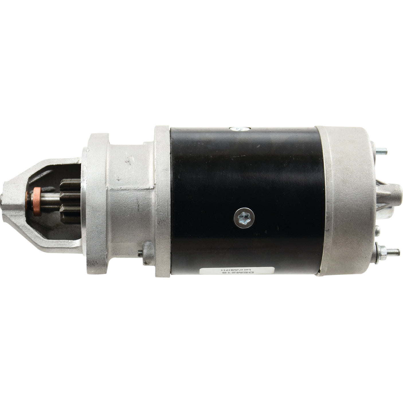 A Sparex Starter Motor - 24V, 3.2Kw (Sparex Part No.S.62408) featuring a cylindrical design with a black midsection and silver metallic ends, specifically engineered for optimal performance in Fiat vehicles.