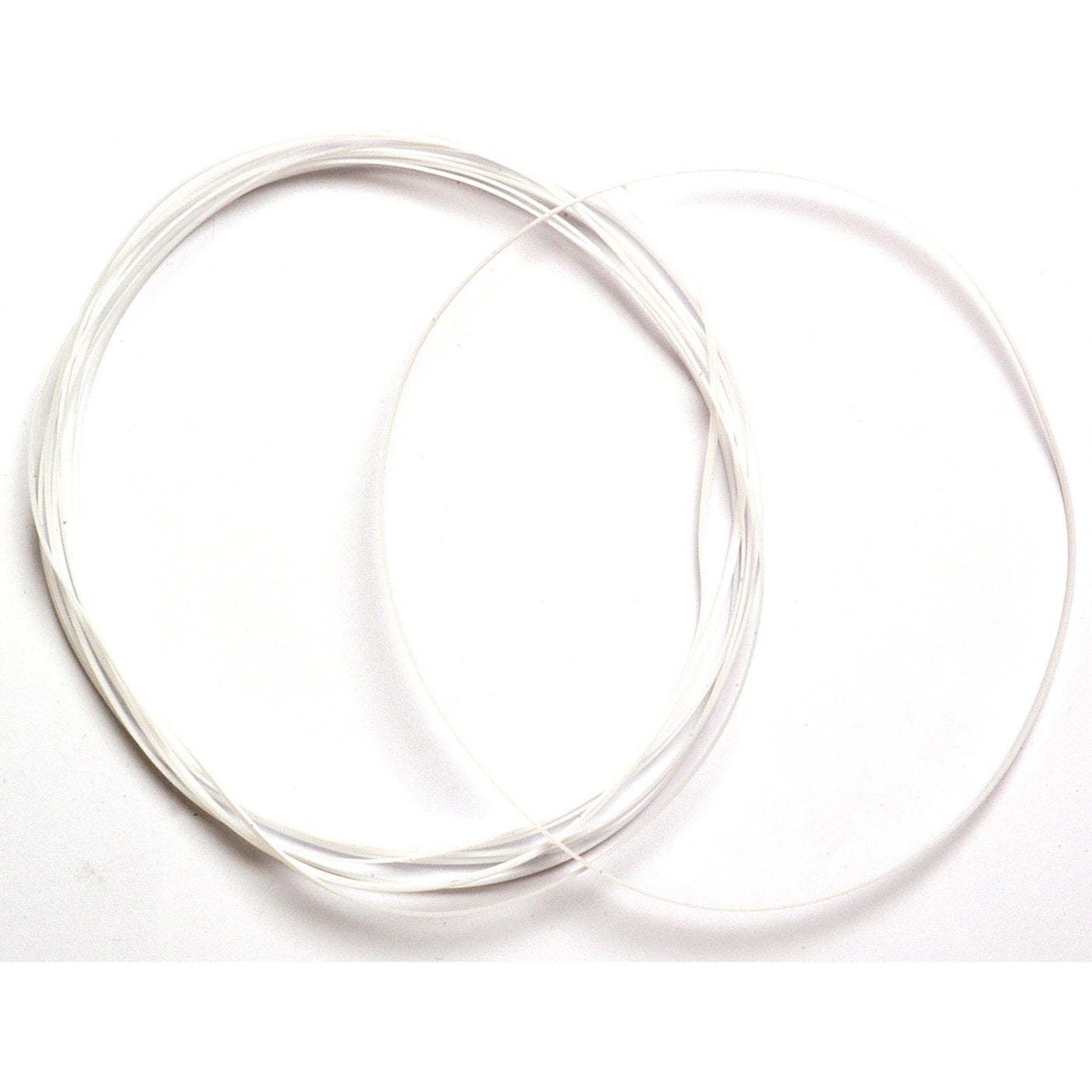 Two coils of thin, white plastic line are arranged in overlapping circles on a white background, mirroring the precise engineering of the Sparex Hydraulic Lift Back Up Ring (Part No. S.62439).