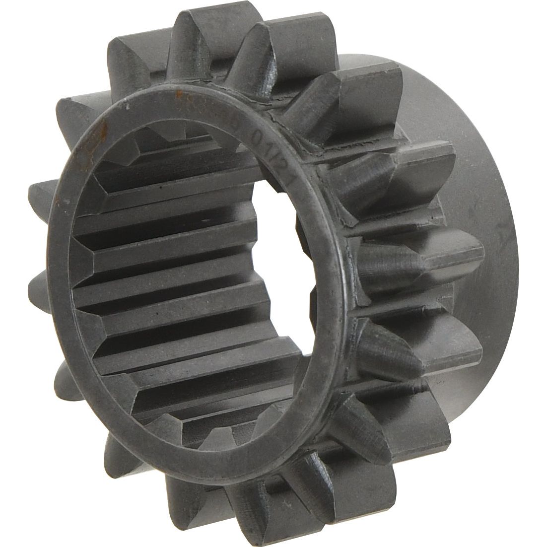 A black, metal Idler Gear - S.62478 featuring evenly spaced teeth and a central hole for mechanical use, perfect for integration with Sparex equipment.