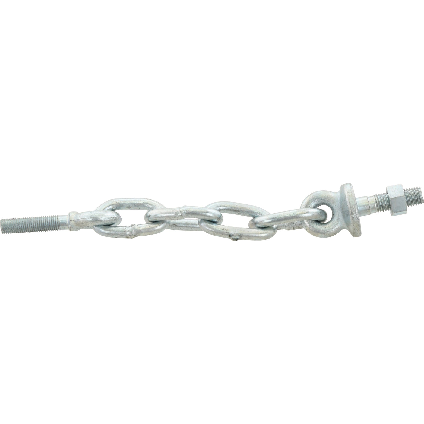 A Sparex Check Chain (Sparex Part No. S.62494) featuring five links connected to threaded bolts, with a circular nut attachment and a metric thread, commonly used in tractor parts.