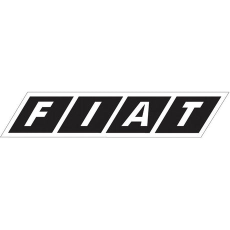 This product, labeled as Decal - Fiatagri | Sparex Part No. S.62504 by Sparex, features the FIAT logo in bold, white capital letters on a black rectangular background with a slight tilt, reminiscent of the classic Fiatagri branding.