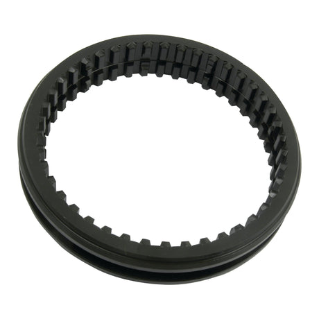 A black, circular plastic gear with evenly spaced teeth around its inner edge, akin to the precision of a Synchronizer Cone Outer (Sparex Part No.S.62559) by Sparex.