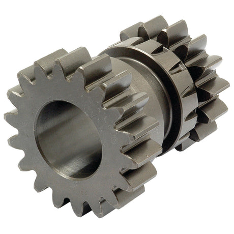 The Sparex Idler Gear Shaft, part number S.62566, is a metallic double spur gear with evenly spaced teeth and a cylindrical inner bore, commonly used in tractor parts.