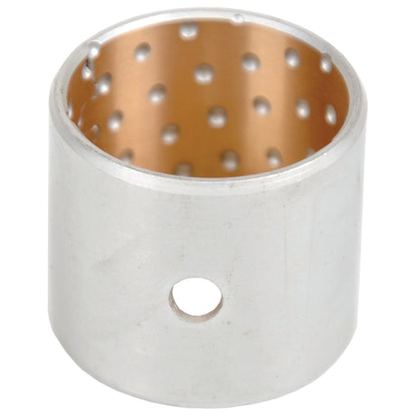 The Sparex Bush (Sparex Part No. S.62568) is a cylindrical metal bearing with a hole in its side and a dotted pattern on the inner surface, designed to fit perfectly into Ford / New Holland machinery.