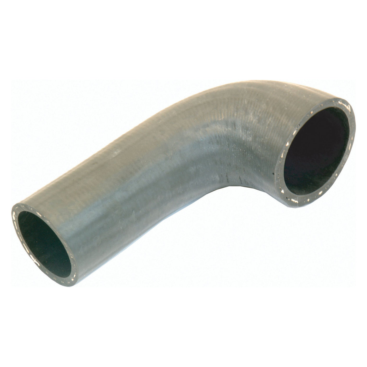 A curved grey rubber hose with a slight bend, used for fluid transfer or exhaust systems. Ideal for machinery, the Sparex Top Hose (Part No. S.62589) has an inner diameter of 35mm on the smaller end and 45mm on the larger end. It pairs perfectly with a sturdy hose clip and is compatible with Fiat models commonly found in the Sparex catalog.