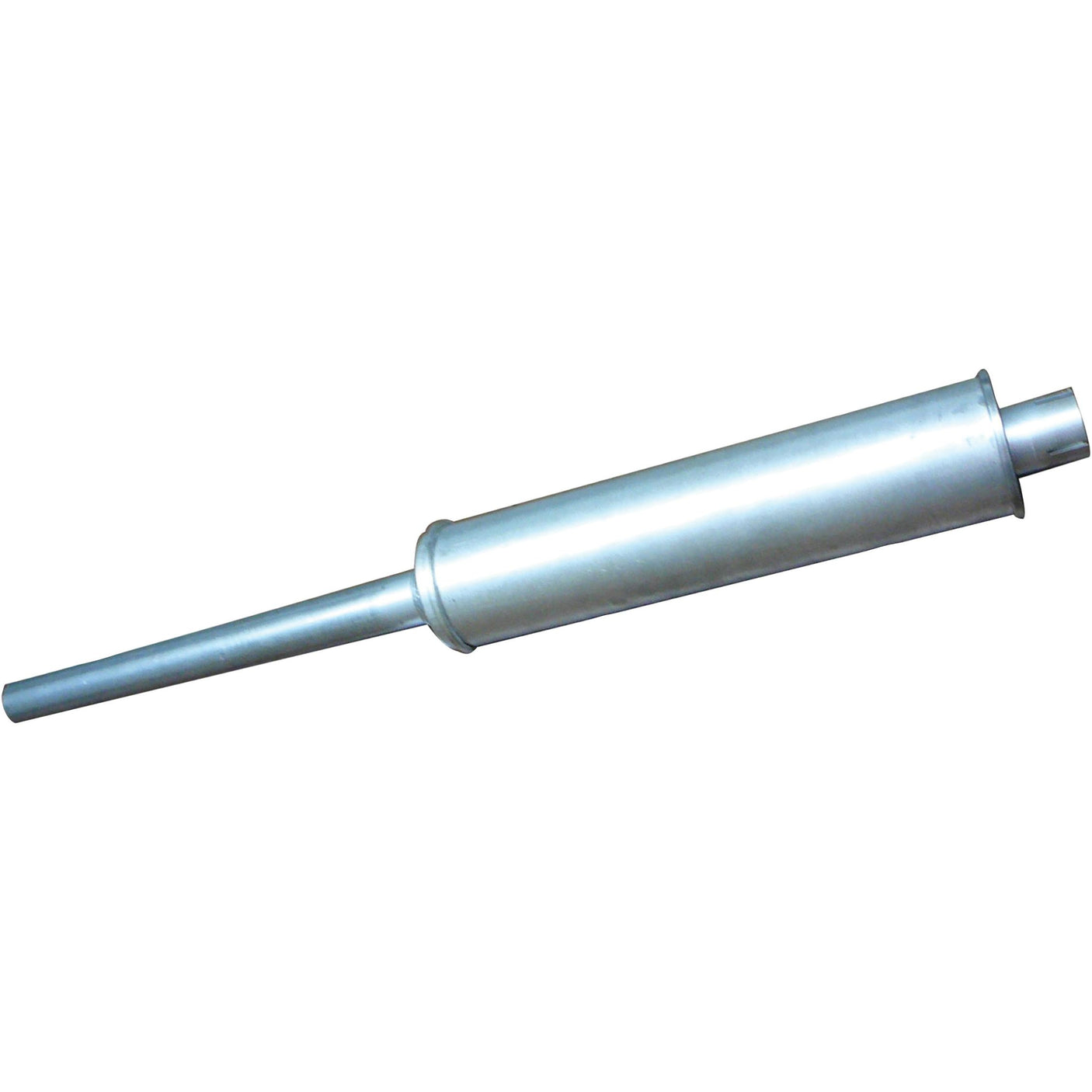 The Silencer - Vertical - S.6260 from Sparex is a cylindrical metal muffler with an extended tip, expertly crafted from durable aluminium and typically used in automotive exhaust systems.