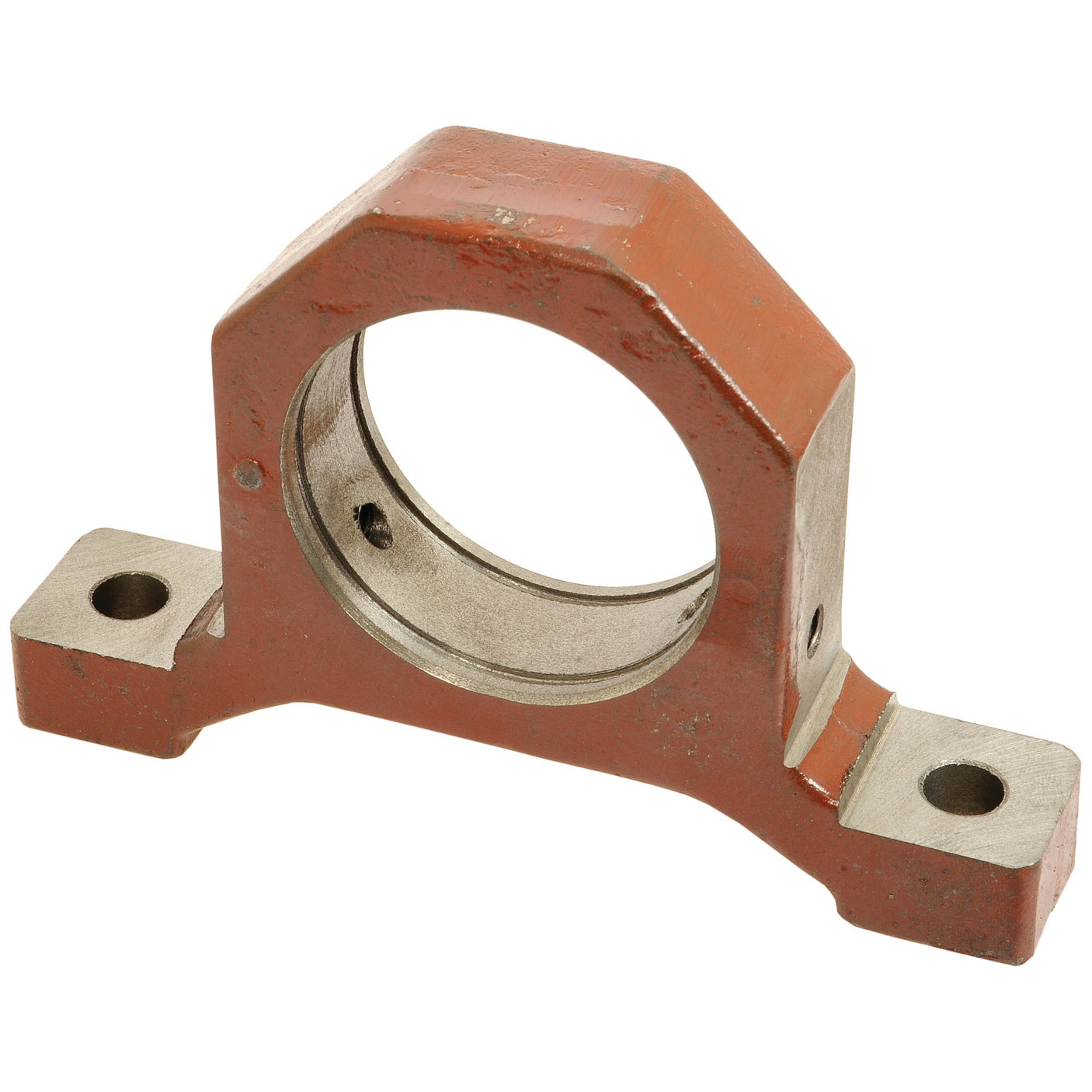 A circular red metal bracket with two mounting holes on each side, the Support (Sparex Part No. S.62624) by Sparex, is ideal for use in tractor parts such as those from Fiat.