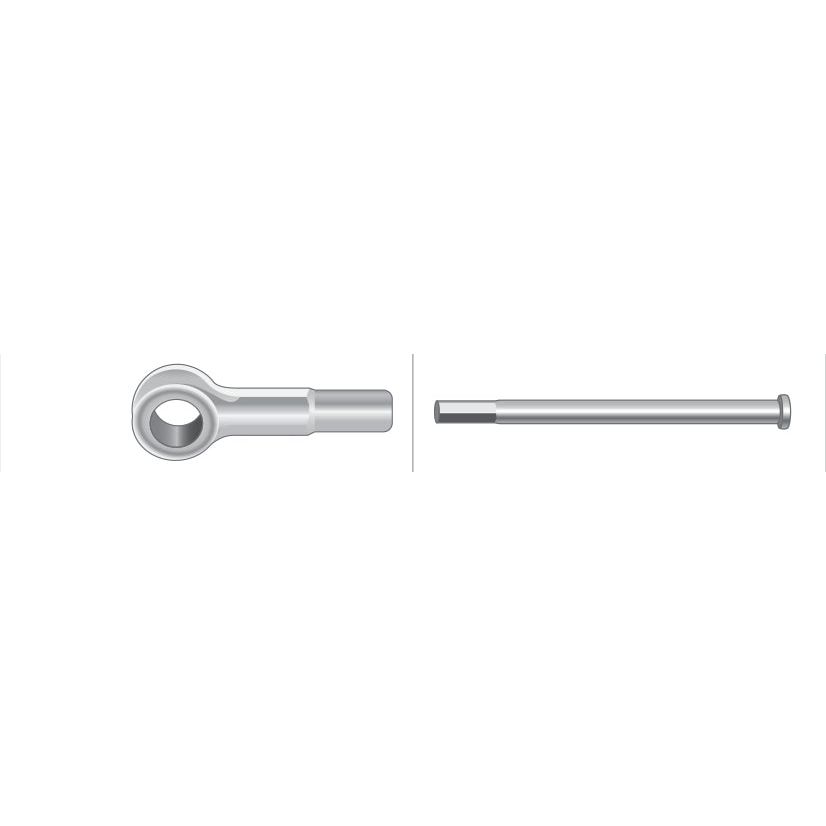 Silver metal rod with an eyelet at one end and a separate cylindrical piece, shown side-by-side. Ideal for use in Fiat throttle cable systems such as the Sparex Throttle Cable (Part No. S.62625) - Length: 1000mm, Outer cable length: 850mm.