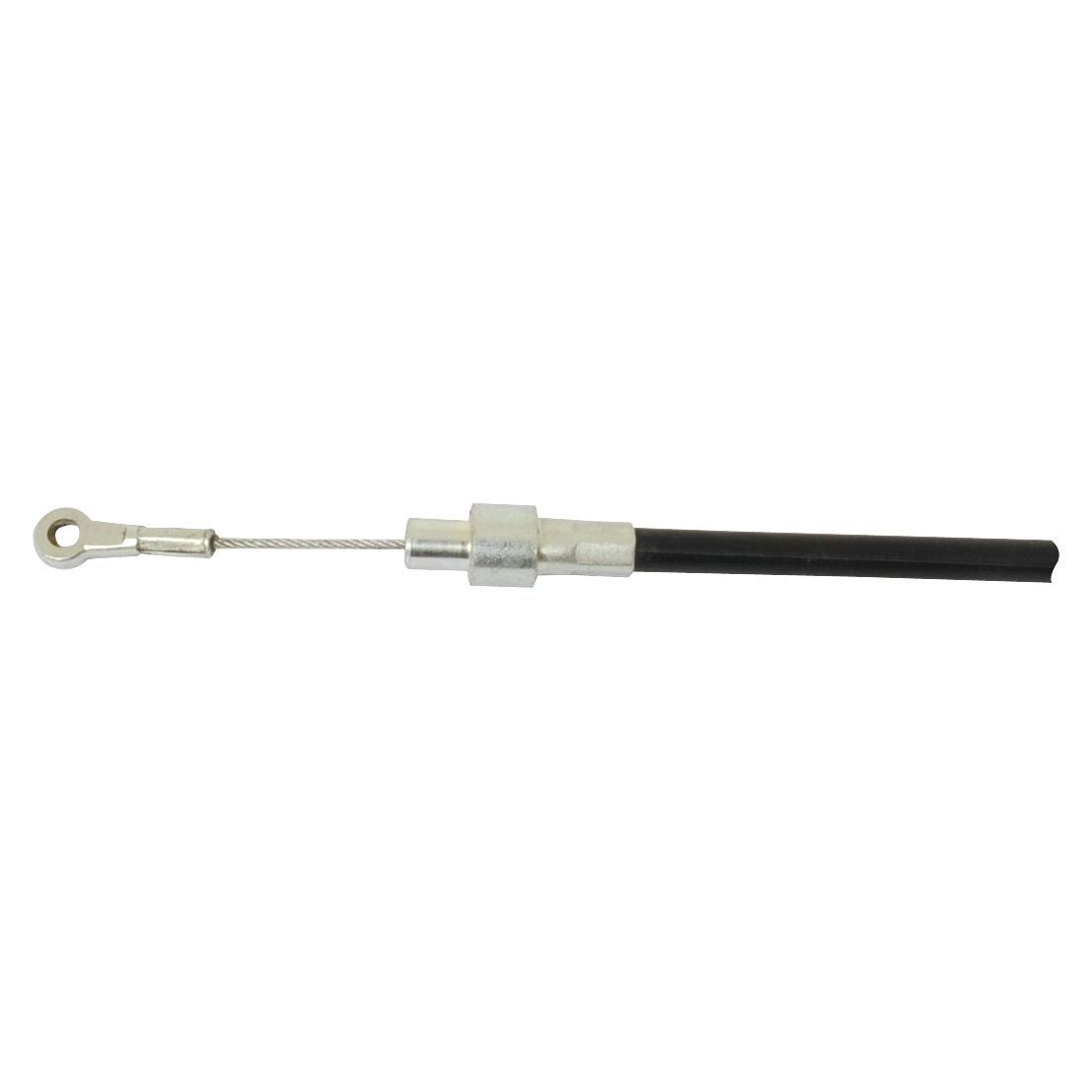 A mechanical throttle cable featuring a metal loop end and a black sheath covering the main part of the cable, compatible with Sparex Fiat models, available as Throttle Cable - Length: 1000mm, Outer cable length: 850mm. | Sparex Part No.S.62625.