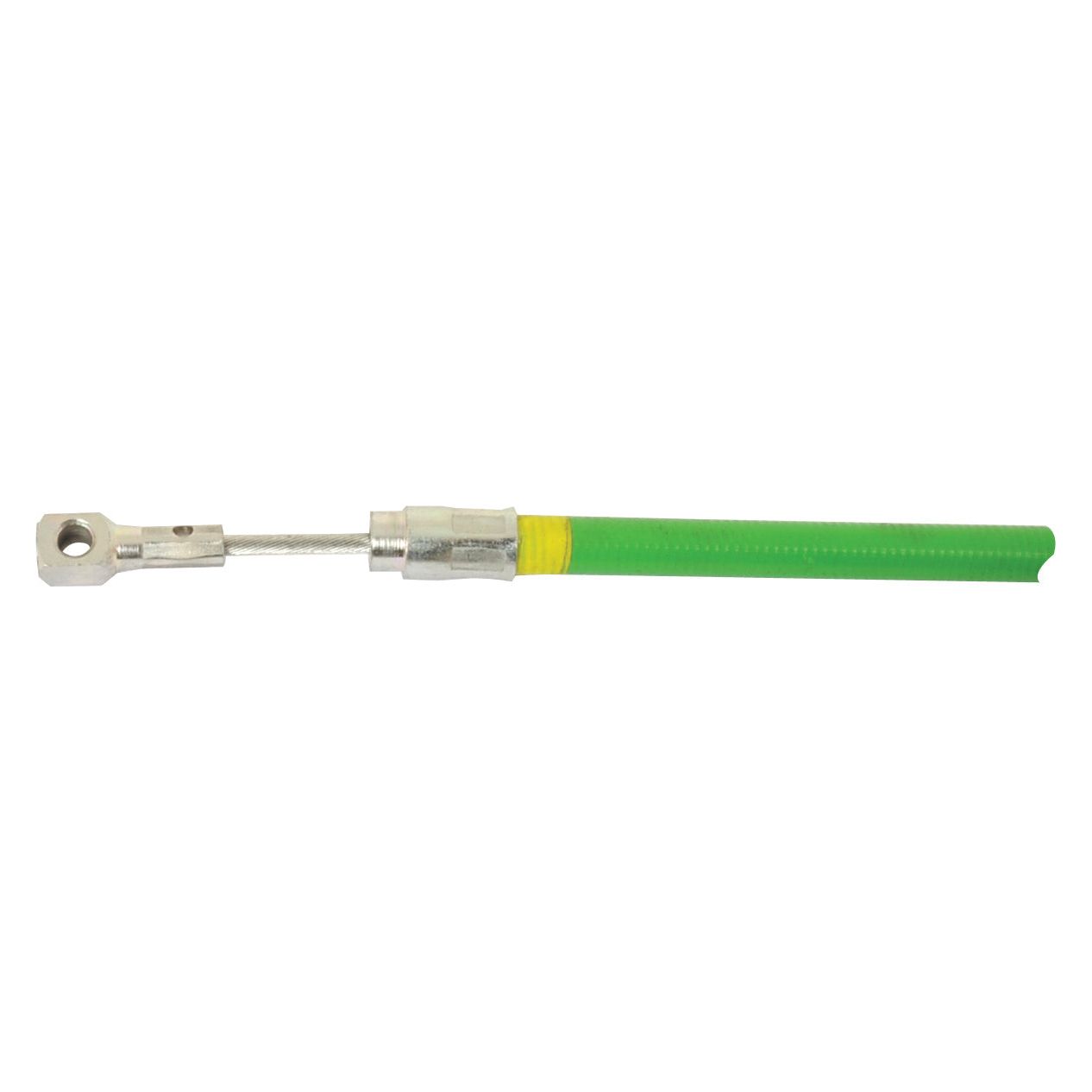 Introducing the Sparex PTO Cable (Part No. S.62629), a durable green cable with a length of 1010mm and an outer cable length of 742mm, featuring a metal connector end and a silver clamp midway through its outer cable, designed specifically for the Fiat 880.