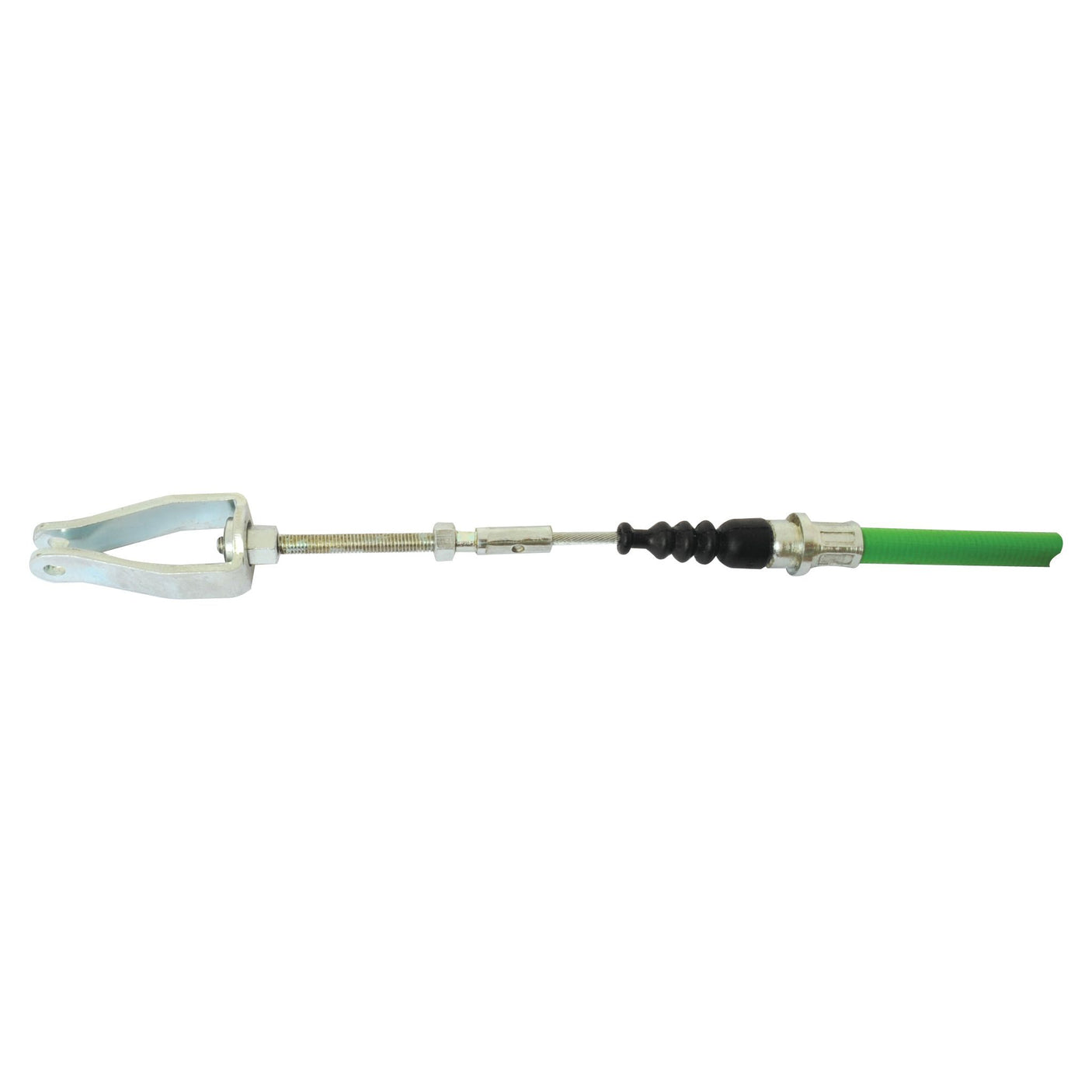 A precision tool with a green plastic handle, featuring a long shaft with a grasping claw at the opposite end, similar in exactitude to the Sparex PTO Cable (Part No. S.62629) designed for Fiat 880 tractors, which boasts an overall length of 1010mm and an outer cable length of 742mm.