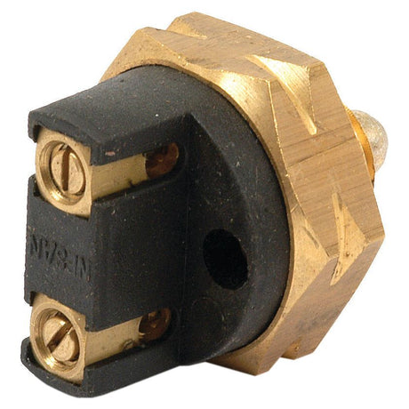 The Sparex Lock Switch, Sparex Part No. S.62651, is a brass and black electrical connector featuring two screw terminals, commonly used in wire connections for electronic circuits and ideal for applications involving Allis Chalmers or requiring a dependable lock switch.