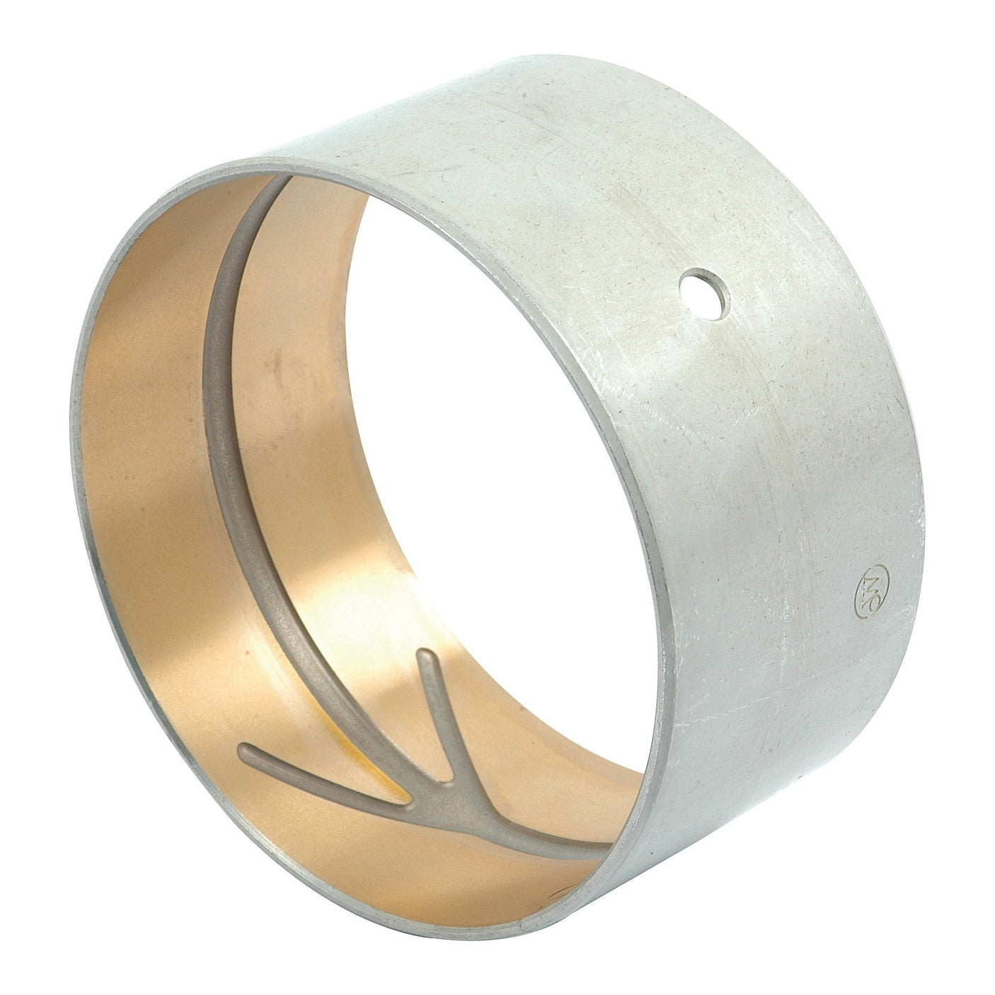 The Spindle Bush (Sparex Part No. S.62673) by Sparex is a cylindrical metal friction bearing with an inner bronze layer and an external hole, designed for the Bush - Rear Pivot of FARMALL tractors.