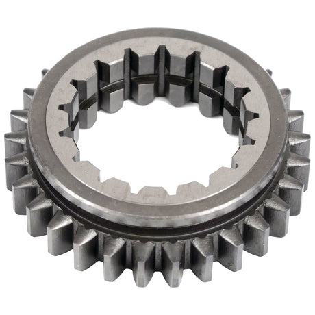 A close-up image of the Synchronizer Gear by Sparex (Sparex Part No.S.62782) with evenly spaced teeth around its circumference and a central hole featuring an interlocking pattern.