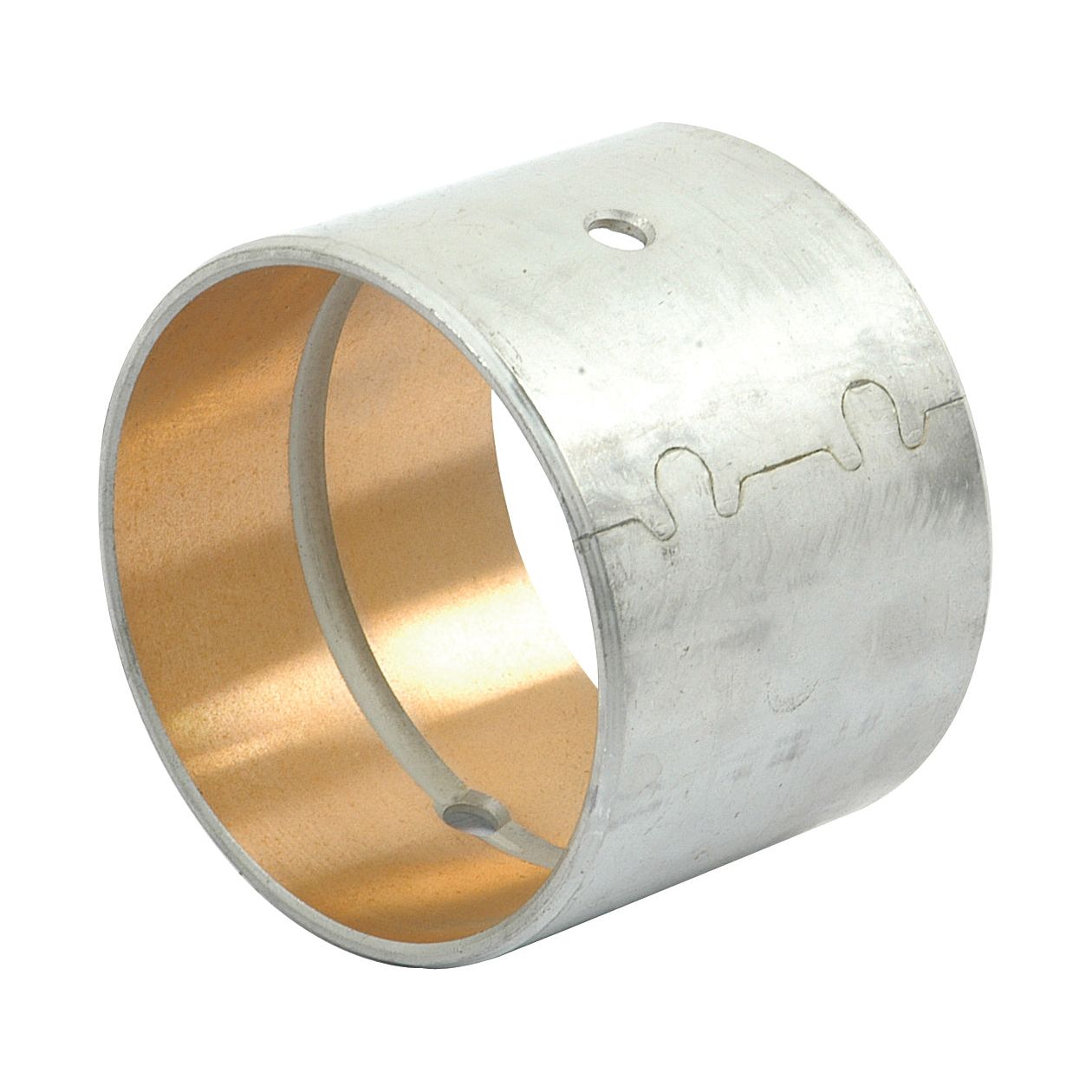 The Sparex Spindle Bush (Part No. S.62839) is a cylindrical metal bushing featuring an inner bronze layer and outer silver layer, with a notch and hole on the surface, serving as an essential component for machinery such as Case IH and Allis Chalmers.