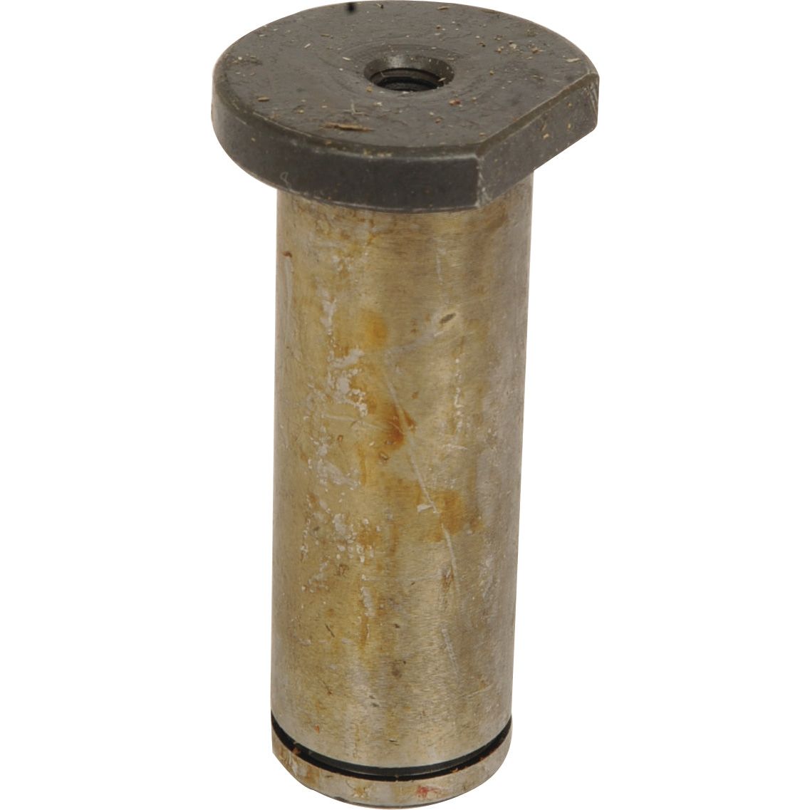 A cylindrical metal object with a flat, rectangular top and visible wear marks, reminiscent of the rugged durability characteristic of the Sparex Twin Steering Cylinder Outer Pin (4WD), Part No. S.62871.