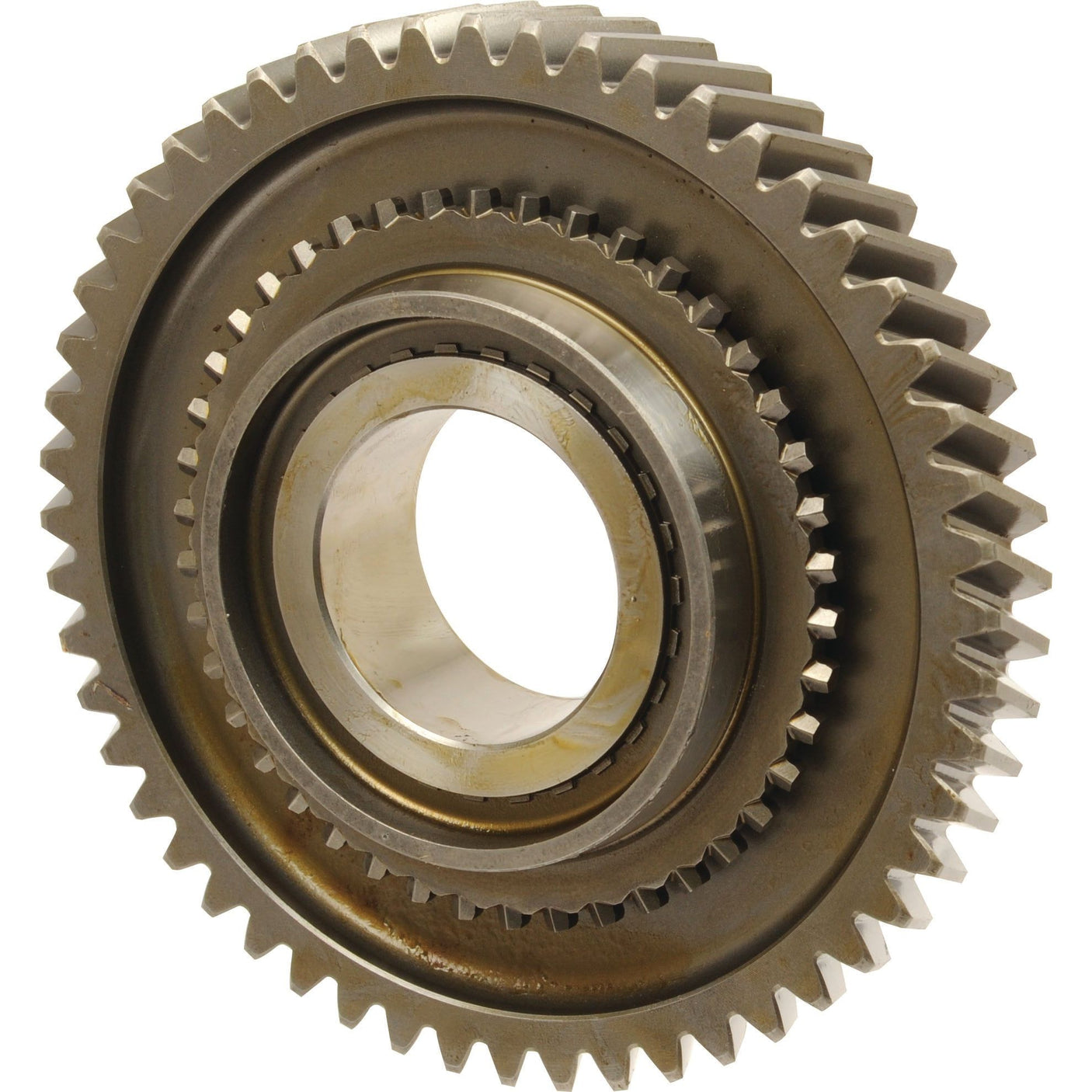 A close-up view of the Sparex Transmission Gear (Sparex Part No. S.62890) lower shaft with interlocking teeth, featuring an inner and outer cogwheel, suitable for Case IH / International Harvester equipment.