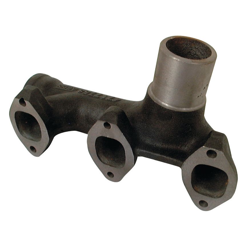 The Exhaust Manifold (3 Cyl.), Sparex Part No. S.62995, made by Sparex, features three flat rectangular ports on one side and a single cylindrical outlet on the other, designed to be Fiat compatible.