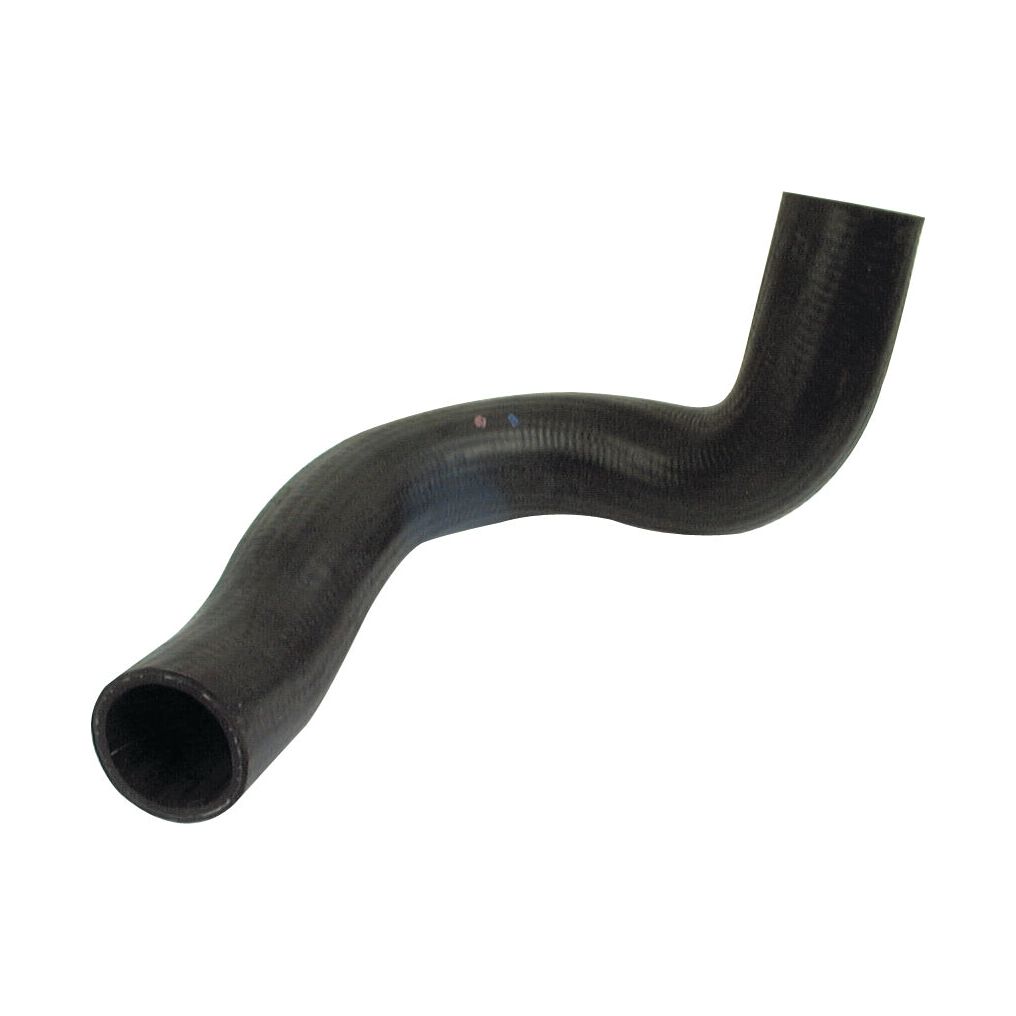 A black, curved rubber hose (Sparex Bottom Hose, Inner Ø of both ends: 37mm | Sparex Part No. S.63002) against a white background, fitted with a Rubber Hose Clip for secure attachment.