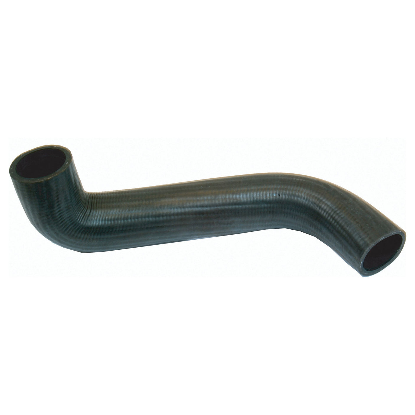 A black, curved Top Hose with a slight bend and cylindrical openings at both ends, featuring an inner diameter of 37mm at the smaller end and 38mm at the bigger end, commonly used in automotive and industrial applications. (Sparex Part No. S.63004)