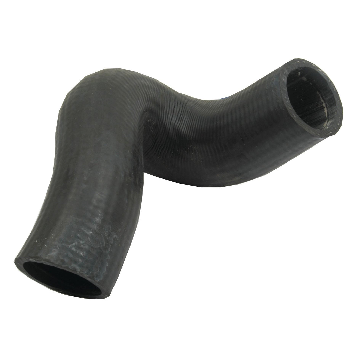 The Sparex Top Hose (Sparex Part No. S.63009) is a black, ribbed rubber hose bent into an S-shape, with an inner diameter of 38mm on both ends, likely used for automotive or industrial purposes and compatible with John Deere equipment.