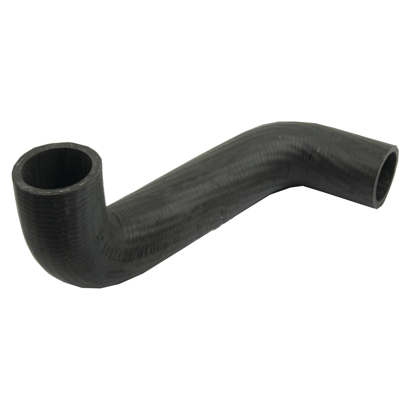 A Sparex Top Hose (Part No. S.63010) is a black rubber elbow pipe with a 90-degree bend, featuring both ends with an inner diameter of 38mm, suitable for use in Leyland engines.