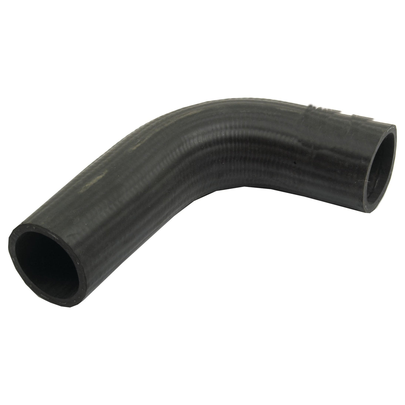 A black, curved Top Hose (Sparex Part No.S.63018) with a smooth outer surface and an inner diameter of 35mm at both ends, complemented by a sturdy Sparex hose clip.