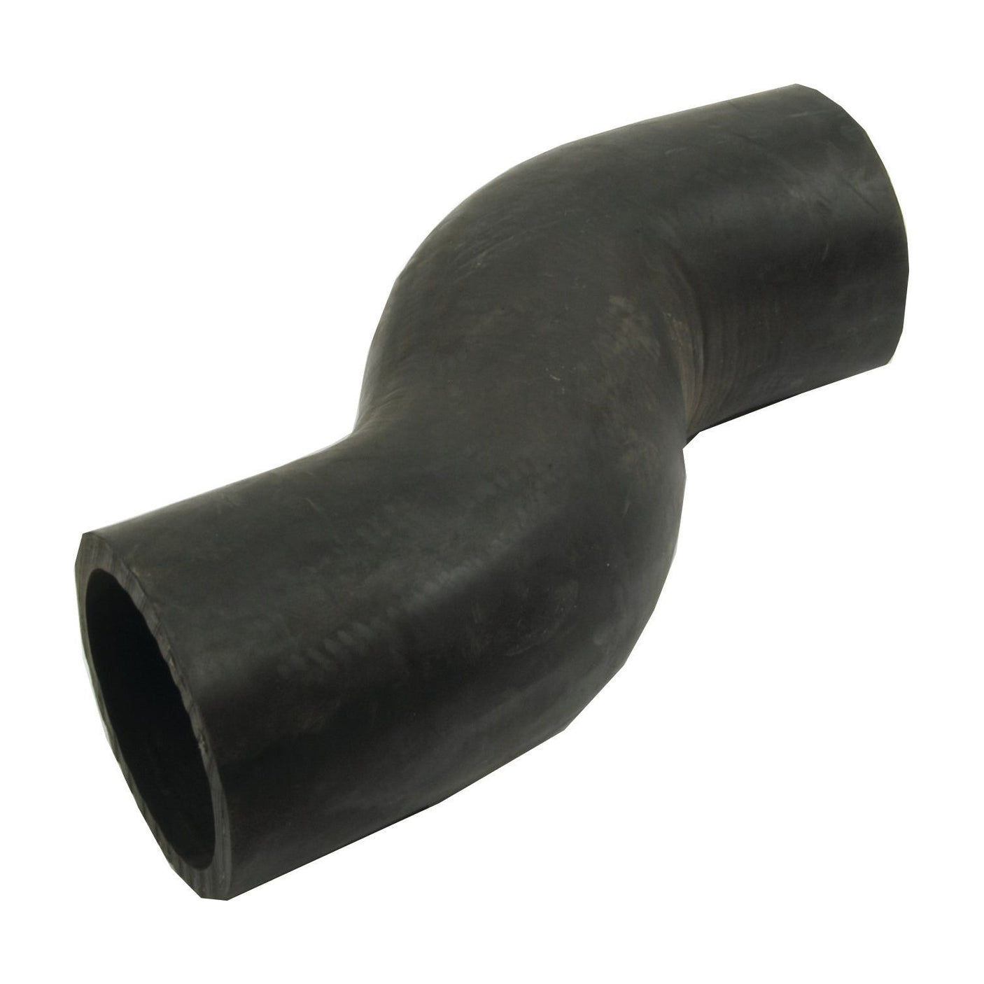 The Sparex Bottom Hose (Part No. S.63026), featuring a black rubber construction and an angled bend in the middle, has an inner diameter of 48mm at both ends and is designed to fit International Harvester equipment.