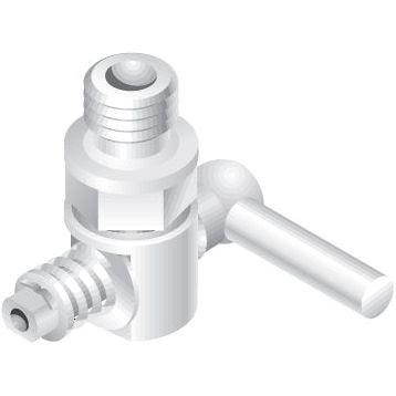 Illustration of a metallic valve, specifically the Drain Tap | Sparex Part No. S.63097 from Sparex, featuring a BSP Threaded end and a lever handle, reminiscent of the robust components frequently used in Massey Ferguson machinery.