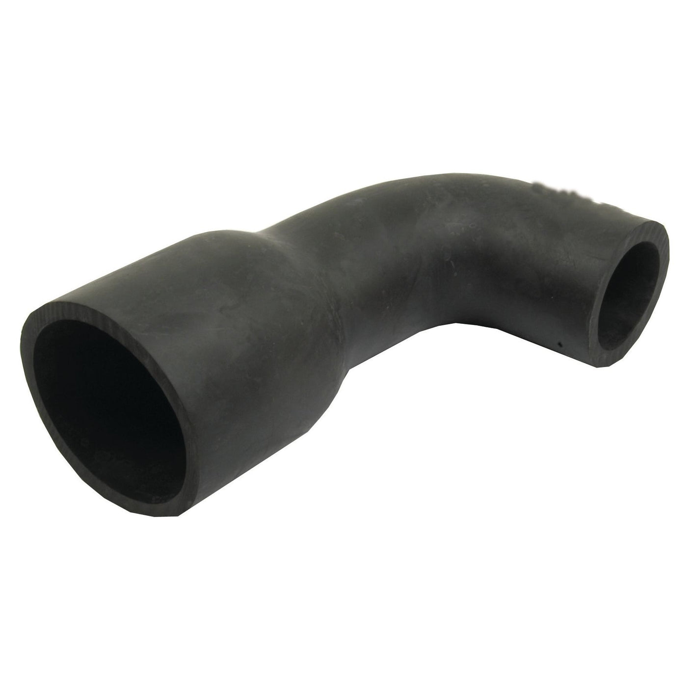 A black Top Hose from Sparex, bent and crafted from durable rubber material, featuring a smaller inner diameter of 37mm and a wider end with an inner diameter of 60mm (Sparex Part No. S.63125).