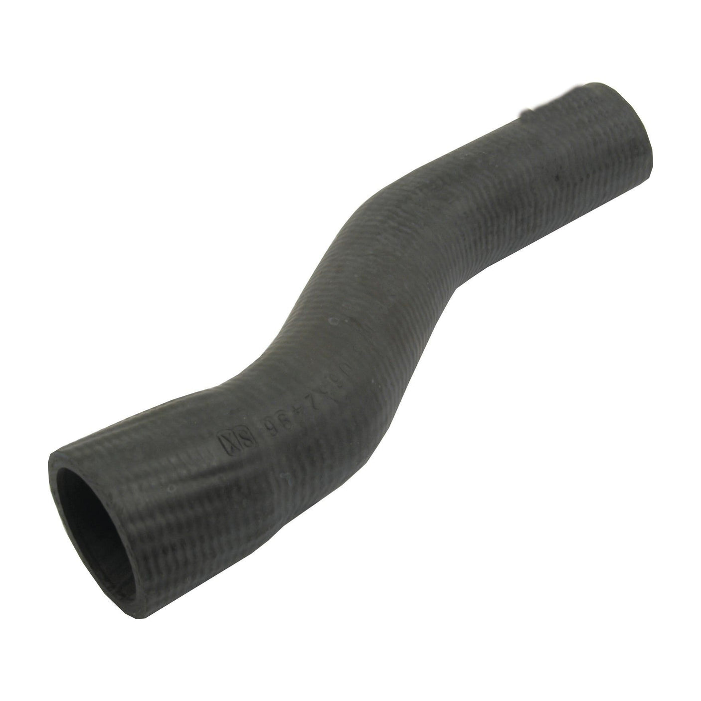 Image of a black, flexible rubber hose with a curved shape, commonly used in automotive or machinery applications for fluid transport. This robust Sparex Top Hose (Part No. S.63129) features an inner diameter of 31mm at the smaller end and 38.3mm at the larger end, often secured with a hose clip to ensure optimal performance in demanding conditions.
