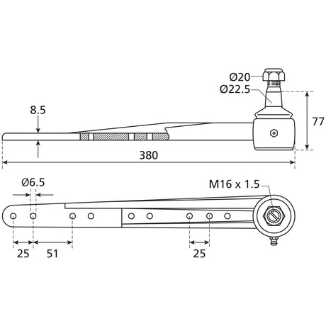 Technical drawing of a Sparex Knife Head replacement part, S.63224 (fits as AH21346), with dimensions in millimeters, including a length of 376 mm, various hole diameters, and threaded sections labeled M16 x 1.5.