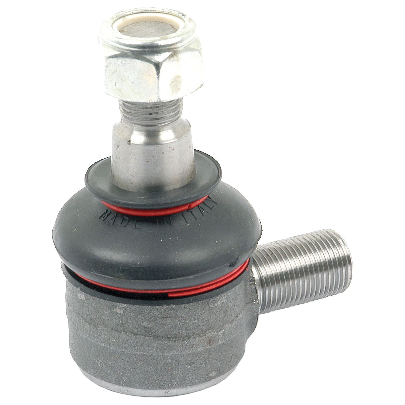 The Track Rod (Length: 51mm - S.63228) by Sparex is a high-quality component featuring a metal ball joint with a hexagonal nut and threaded ends. It includes a rubber seal marked "MADE IN ITALY" and incorporates a Male Thread meeting UNF RH specifications, ensuring precision and durability. Ideal for various applications, you can find this reliable component at Sparex.