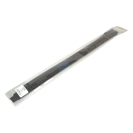 A long, black windshield wiper blade in transparent packaging, with a white label and barcode on one end, secured with a Sparex Non-Releasable Cable Tie (540mm x 13.1mm | Sparex Part No.S.6328).