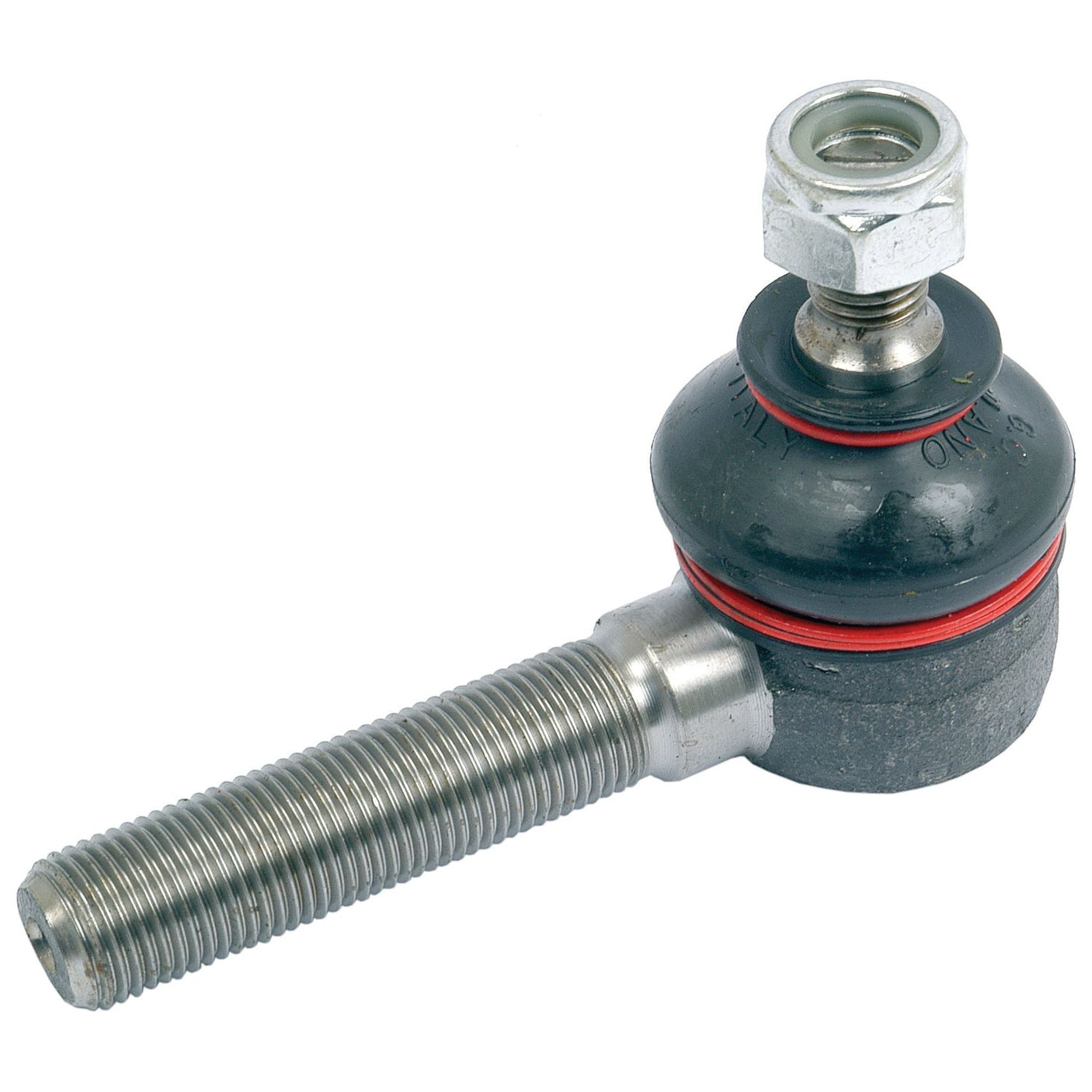 A metal Track Rod, named S.63302 by Sparex, featuring an attached threaded rod and a nut on top, showcasing the black and red housing around the joint, compatible with M12 x 1.5 specifications, and measuring 90mm in length.