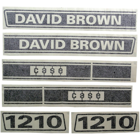 The Decal Set - David Brown 1210 (Sparex Part No. S.63348) includes black text reading "DAVID BROWN," "CASE," and "1210" on a white background, arranged in separate strips—ideal for restoring your David Brown 1210 tractor. Available from Sparex.