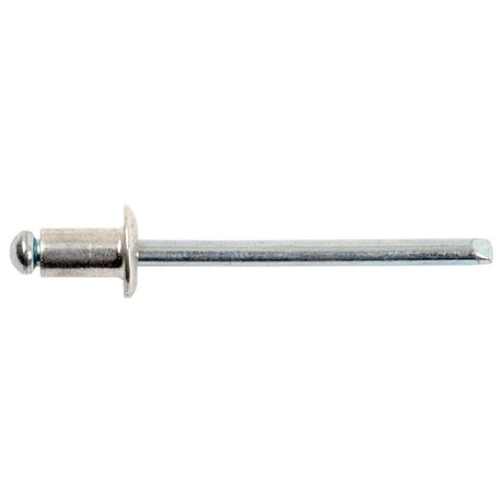 Close-up of the Pop Rivet 4 x 6mm (Sparex Part No.S.6334), featuring a silver metallic finish, bulbous head, and long, slender stem, compatible with Sparex metric components.