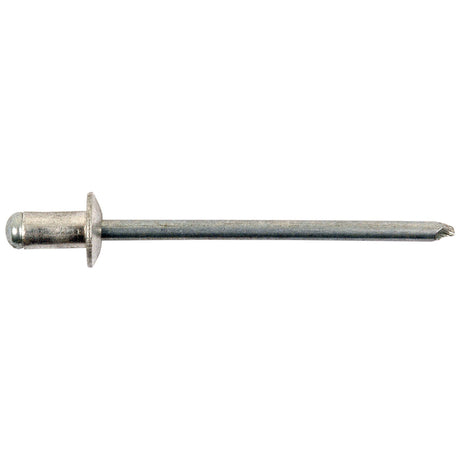 Close-up of a Sparex Pop Rivet 4.8 x 8mm (Sparex Part No. S.6337) with a cylindrical body, a round head, and a stem protruding from one end, illustrating precise product specifications for this metric fastener.